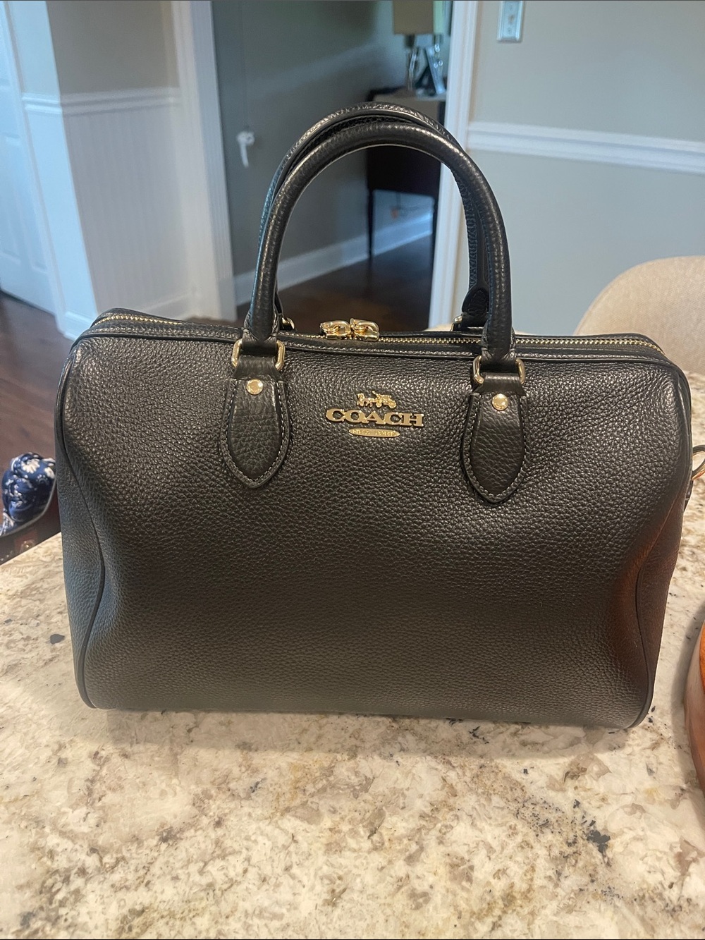 Coach Black Pebbled Leather Large Rowen with Gold Hardware